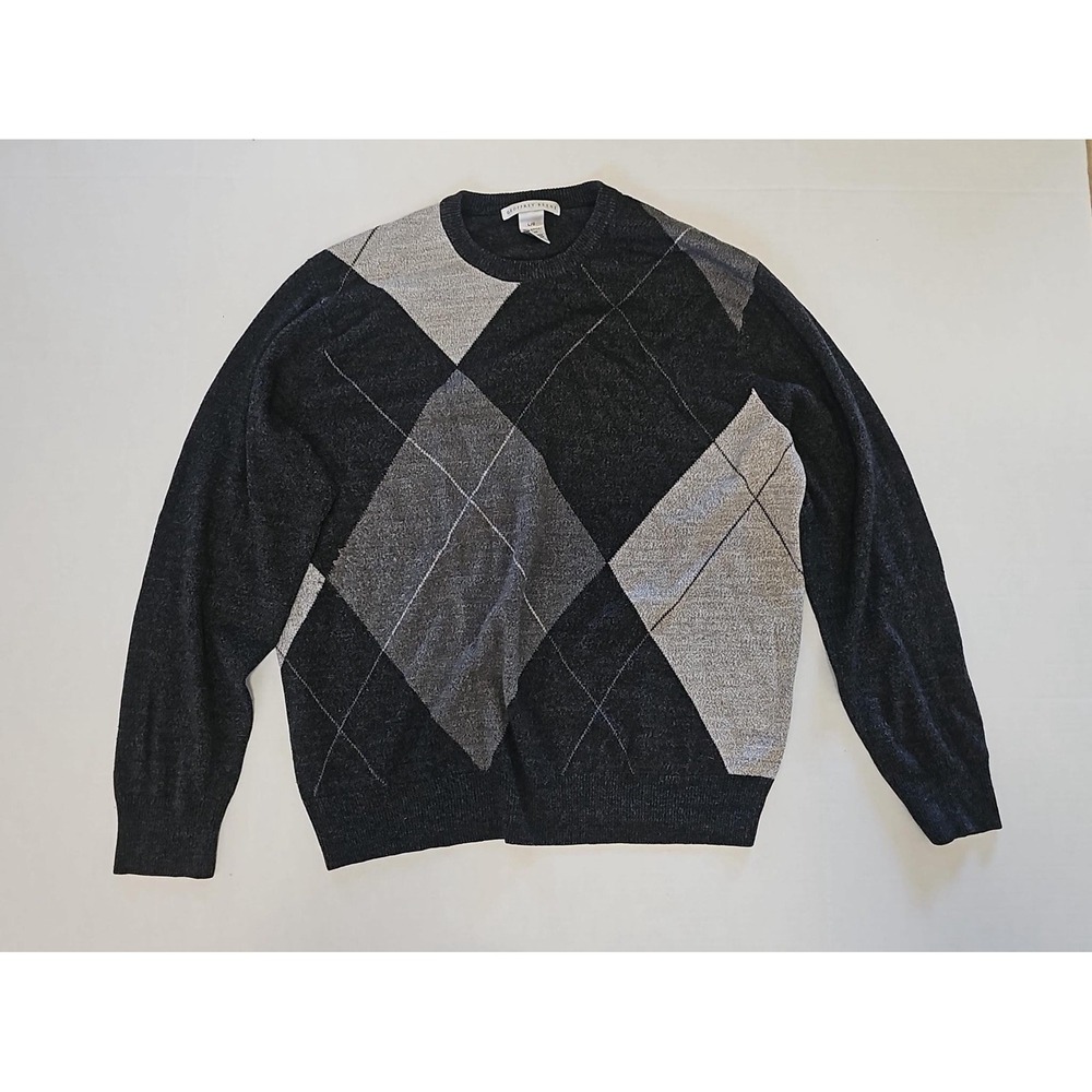 Geoffrey Beene Sweater Shirt Mens Large Gray Argyle Acrylic